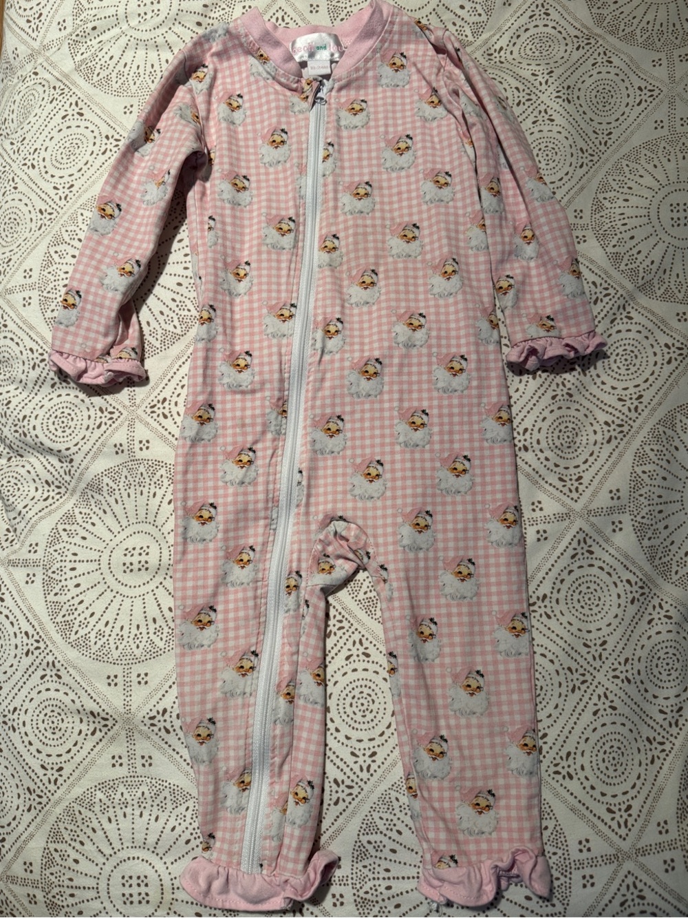 Cecil & Lou Gingham Baby Girl Zip Footless Pajamas with Santa Print